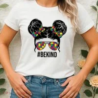 Be Kind Messy Bun Autism Awareness Women's T-Shirt thumb 2