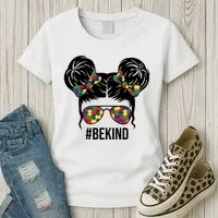 Be Kind Messy Bun Autism Awareness Women's T-Shirt thumb 3