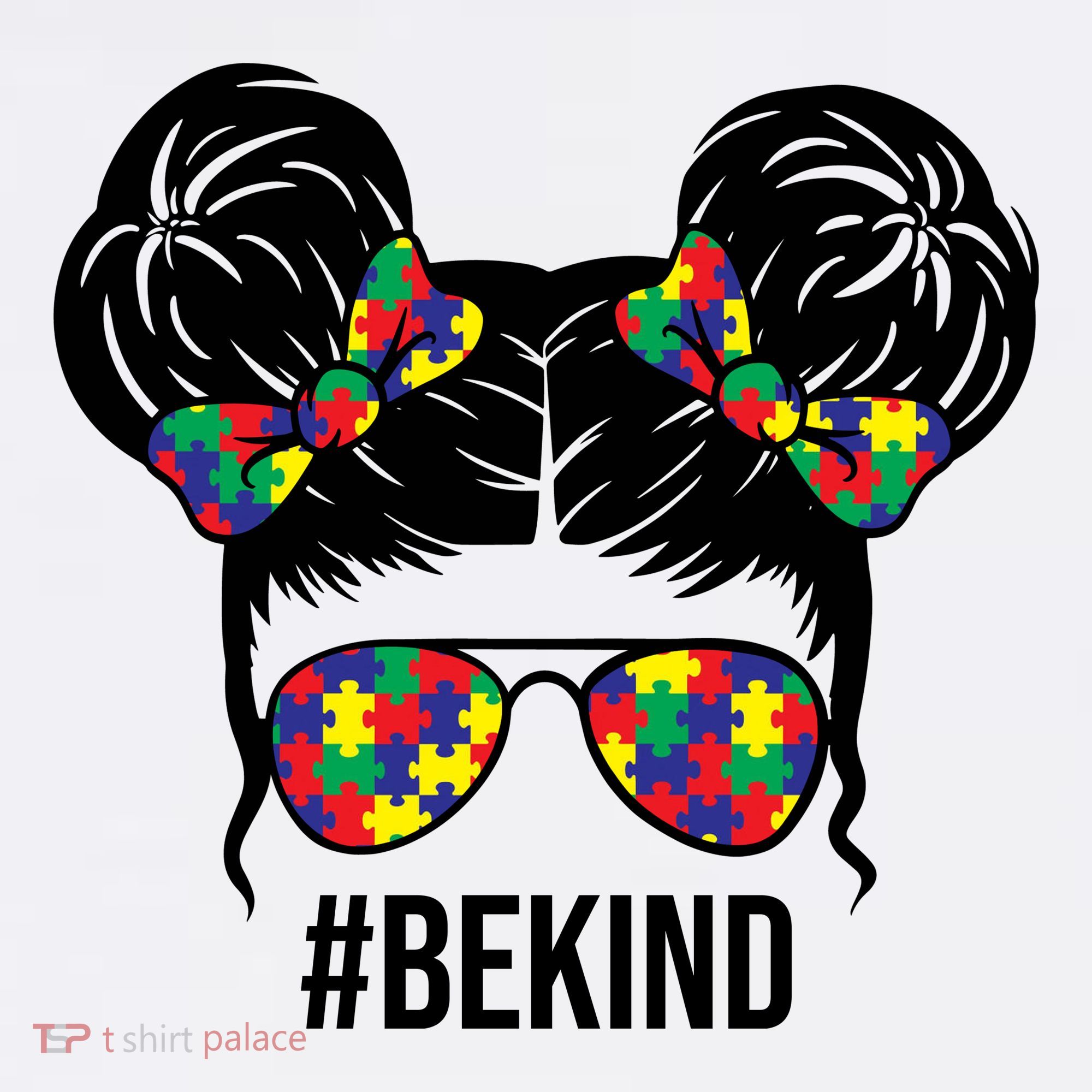 Be Kind Messy Bun Autism Awareness Women's T-Shirt