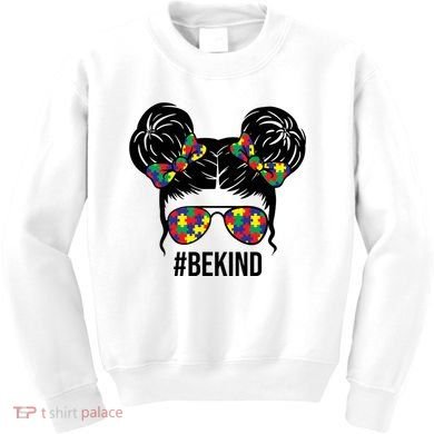 Be Kind Messy Bun Autism Awareness Kids Sweatshirt