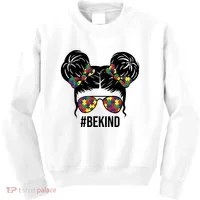 Be Kind Messy Bun Autism Awareness Kids Sweatshirt thumb 0