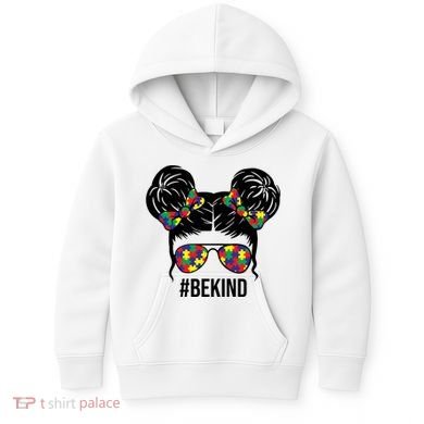 Be Kind Messy Bun Autism Awareness Kids Hoodie