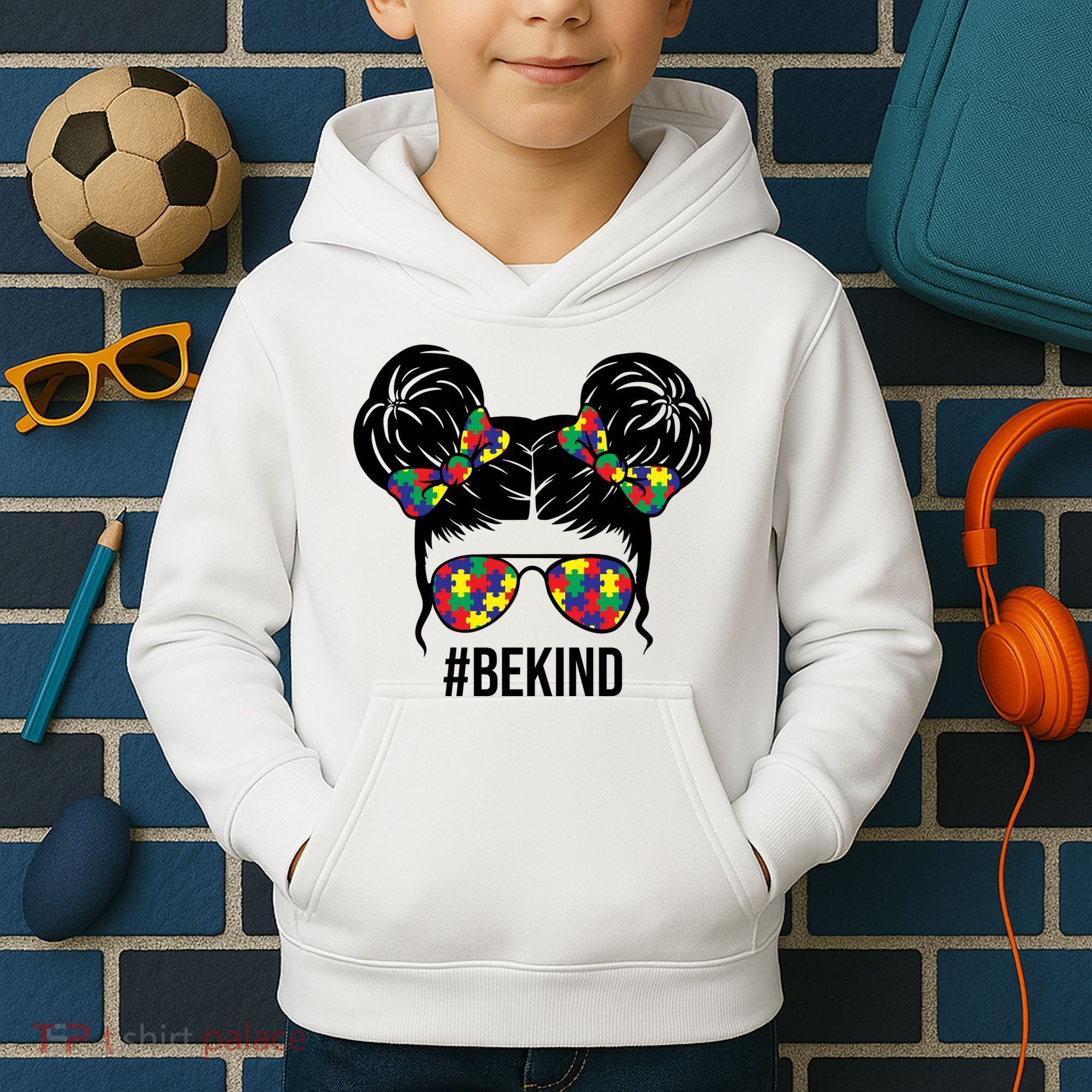Be Kind Messy Bun Autism Awareness Kids Hoodie