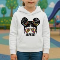 Be Kind Messy Bun Autism Awareness Kids Hoodie thumb 3