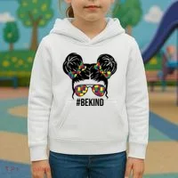 Be Kind Messy Bun Autism Awareness Kids Hoodie thumb 3