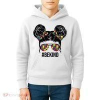 Be Kind Messy Bun Autism Awareness Kids Hoodie thumb 4