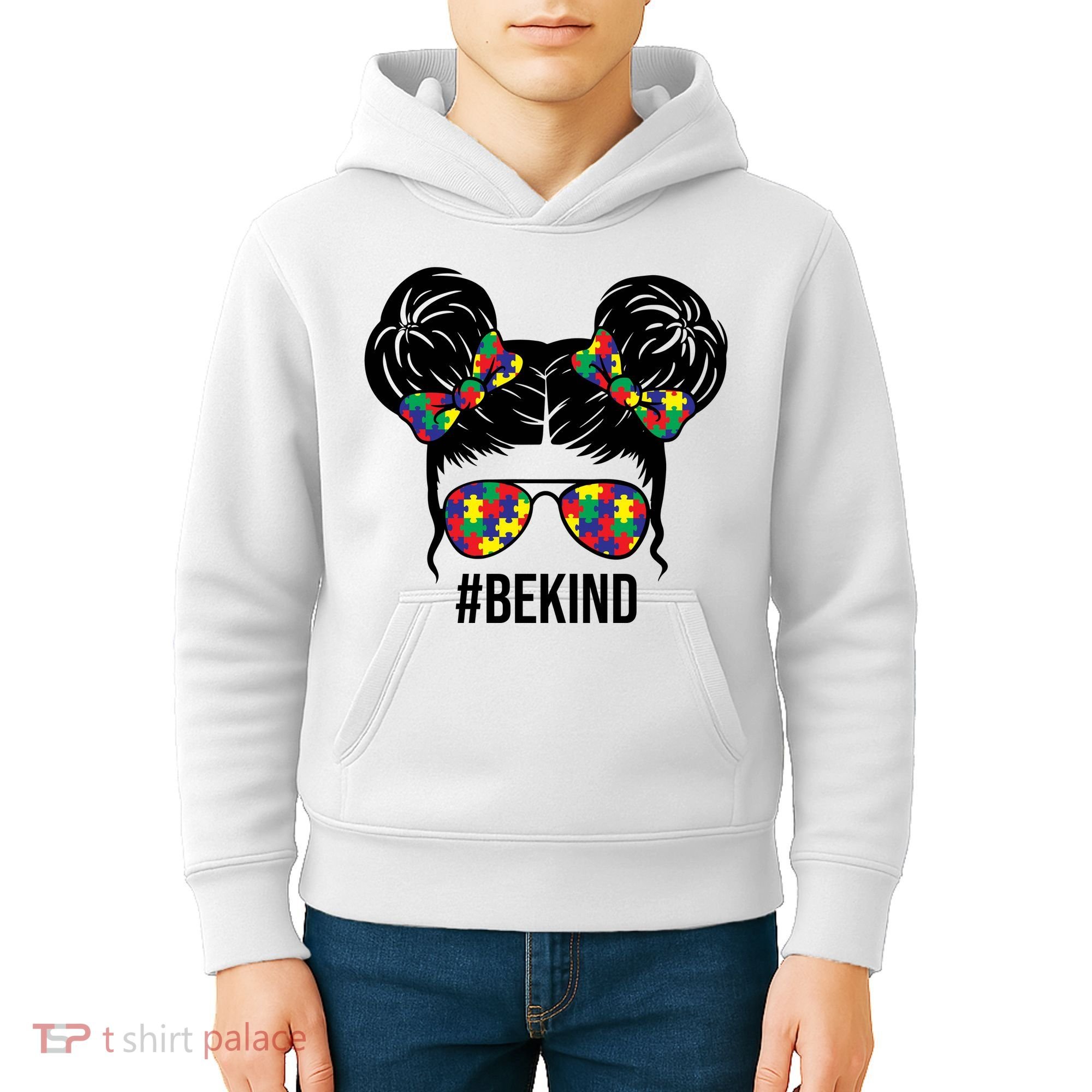 Be Kind Messy Bun Autism Awareness Kids Hoodie
