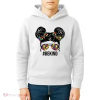 Be Kind Messy Bun Autism Awareness Kids Hoodie thumb 4