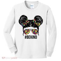 Be Kind Messy Bun Autism Awareness Kids Long Sleeve Shirt thumb 0