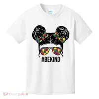 Be Kind Messy Bun Autism Awareness Kids T-Shirt thumb 0