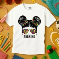 Be Kind Messy Bun Autism Awareness Kids T-Shirt thumb 3