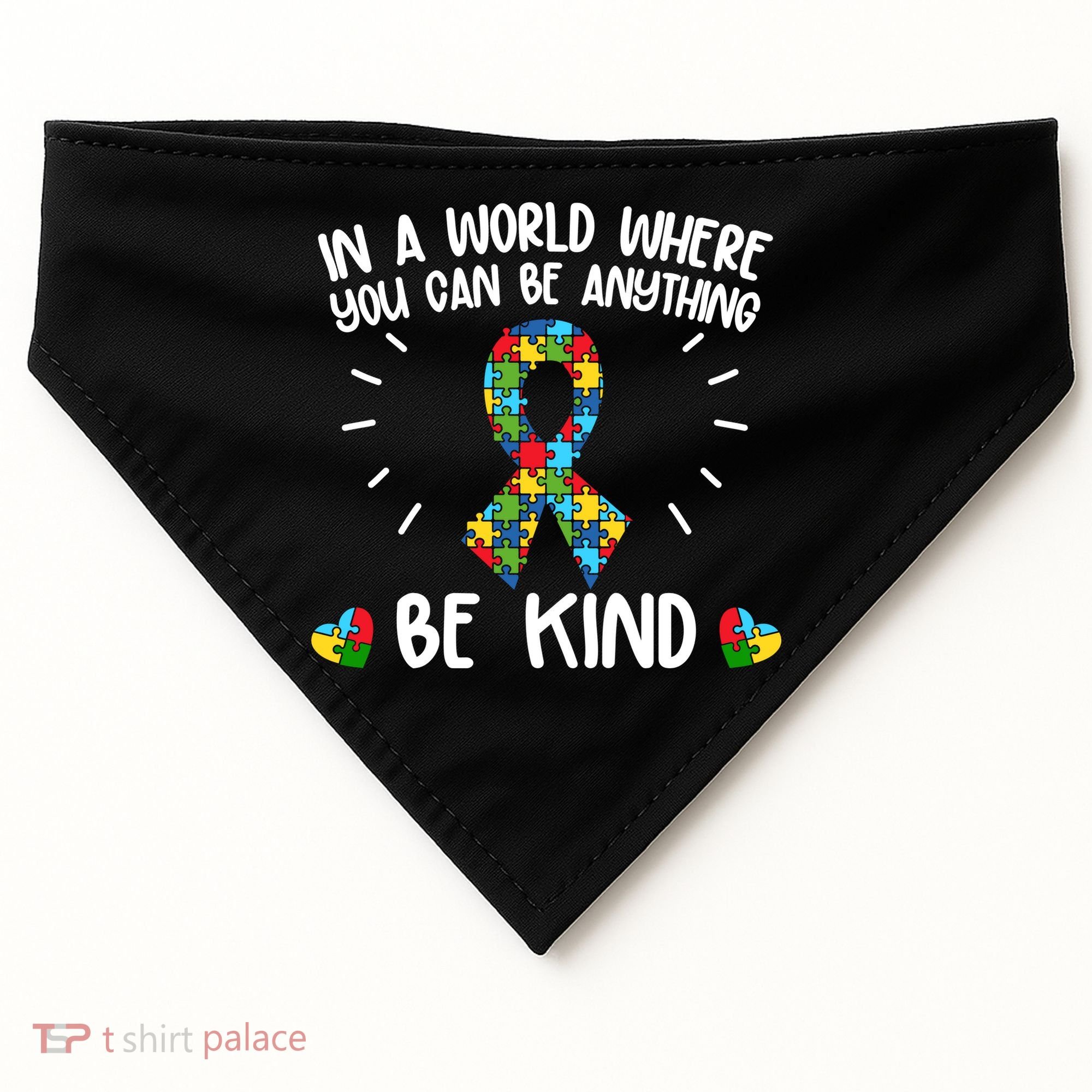 Be Kind Motivational Autism Awareness Slogan Autism Puzzle Message USA-Made Doggie Bandana