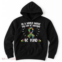 Be Kind Motivational Autism Awareness Slogan Autism Puzzle Message Hoodie thumb 0