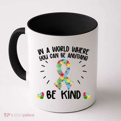 Be Kind Motivational Autism Awareness Slogan Autism Puzzle Message Coffee Mug