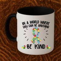 Be Kind Motivational Autism Awareness Slogan Autism Puzzle Message Coffee Mug thumb 2