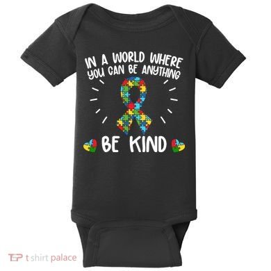 Be Kind Motivational Autism Awareness Slogan Autism Puzzle Message Baby Bodysuit