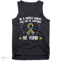 Be Kind Motivational Autism Awareness Slogan Autism Puzzle Message Tank Top thumb 0