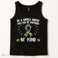 Be Kind Motivational Autism Awareness Slogan Autism Puzzle Message Tank Top thumb 2