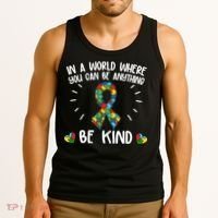 Be Kind Motivational Autism Awareness Slogan Autism Puzzle Message Tank Top thumb 3