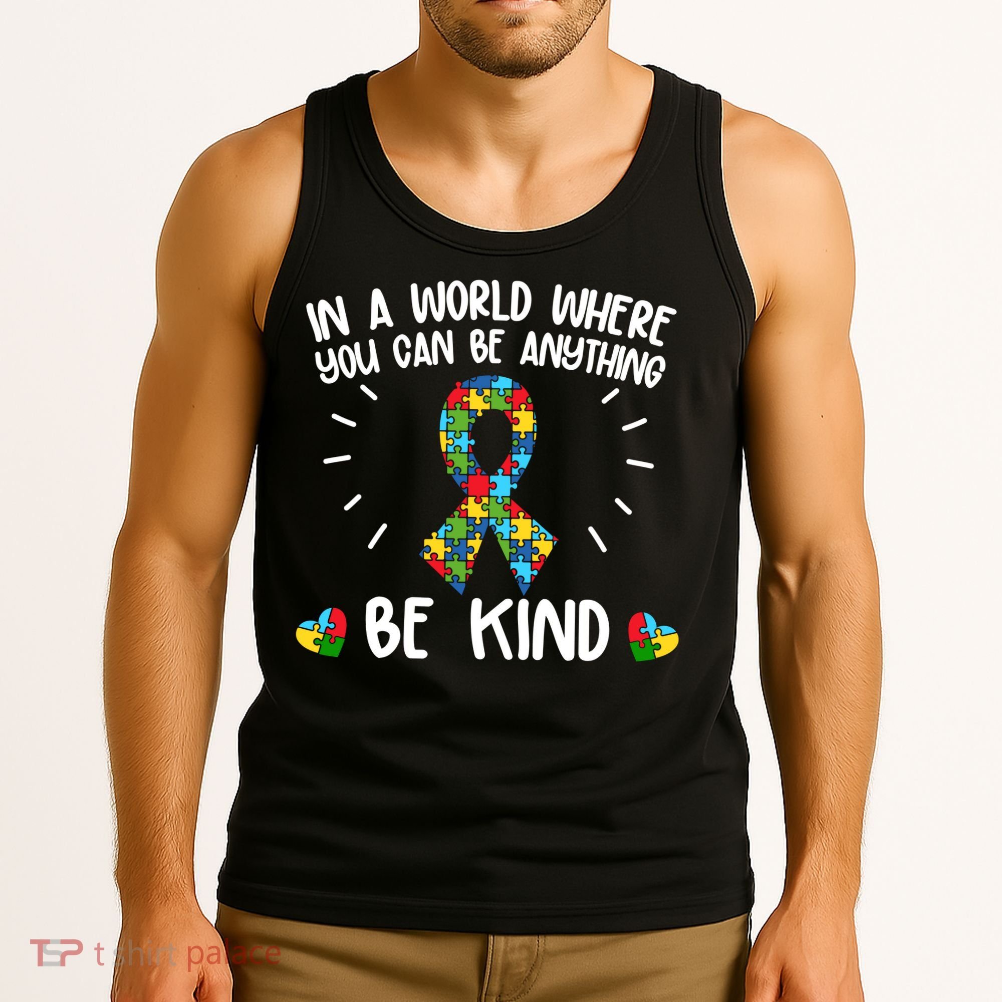 Be Kind Motivational Autism Awareness Slogan Autism Puzzle Message Tank Top
