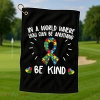Be Kind Motivational Autism Awareness Slogan Autism Puzzle Message Golf Towel thumb 1