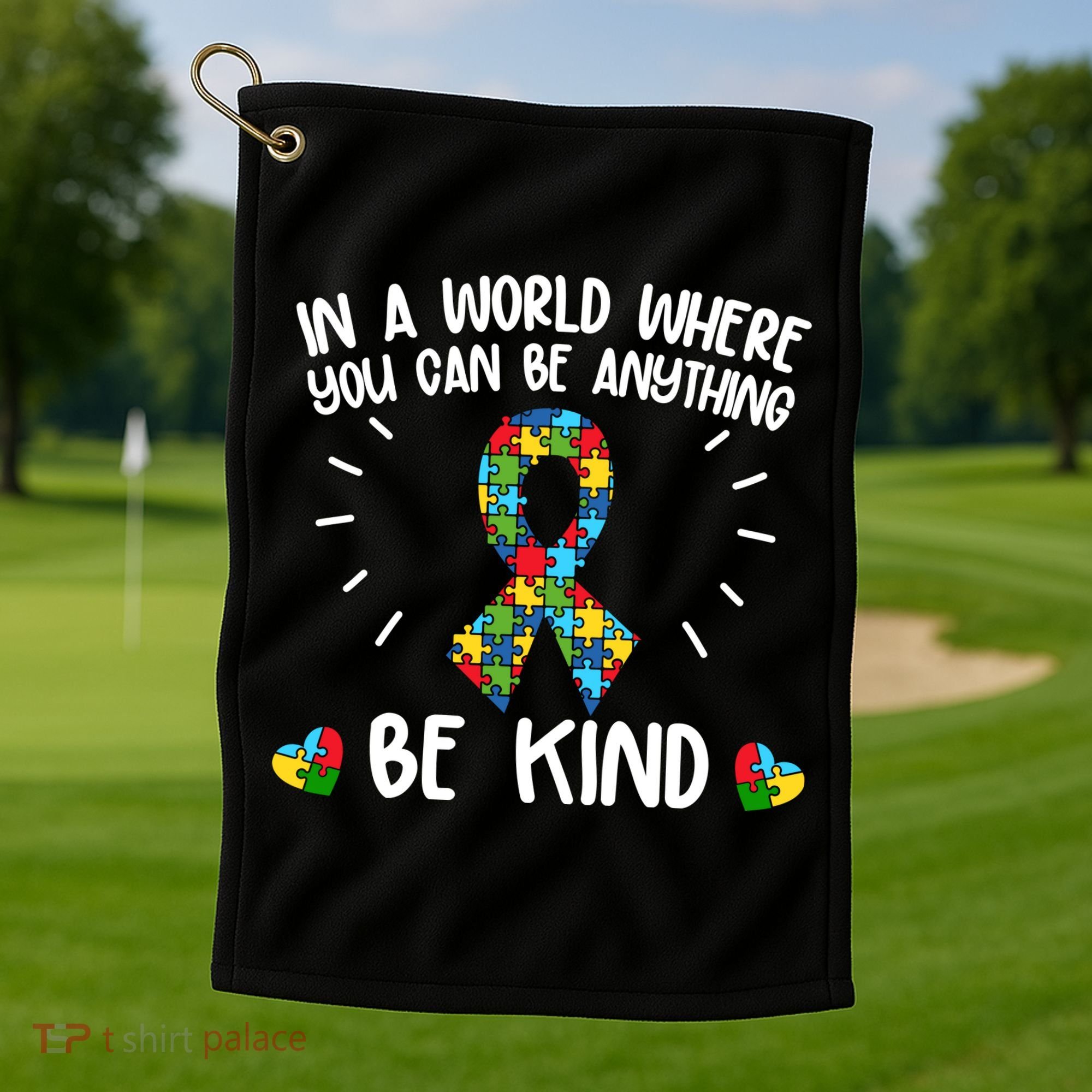 Be Kind Motivational Autism Awareness Slogan Autism Puzzle Message Golf Towel
