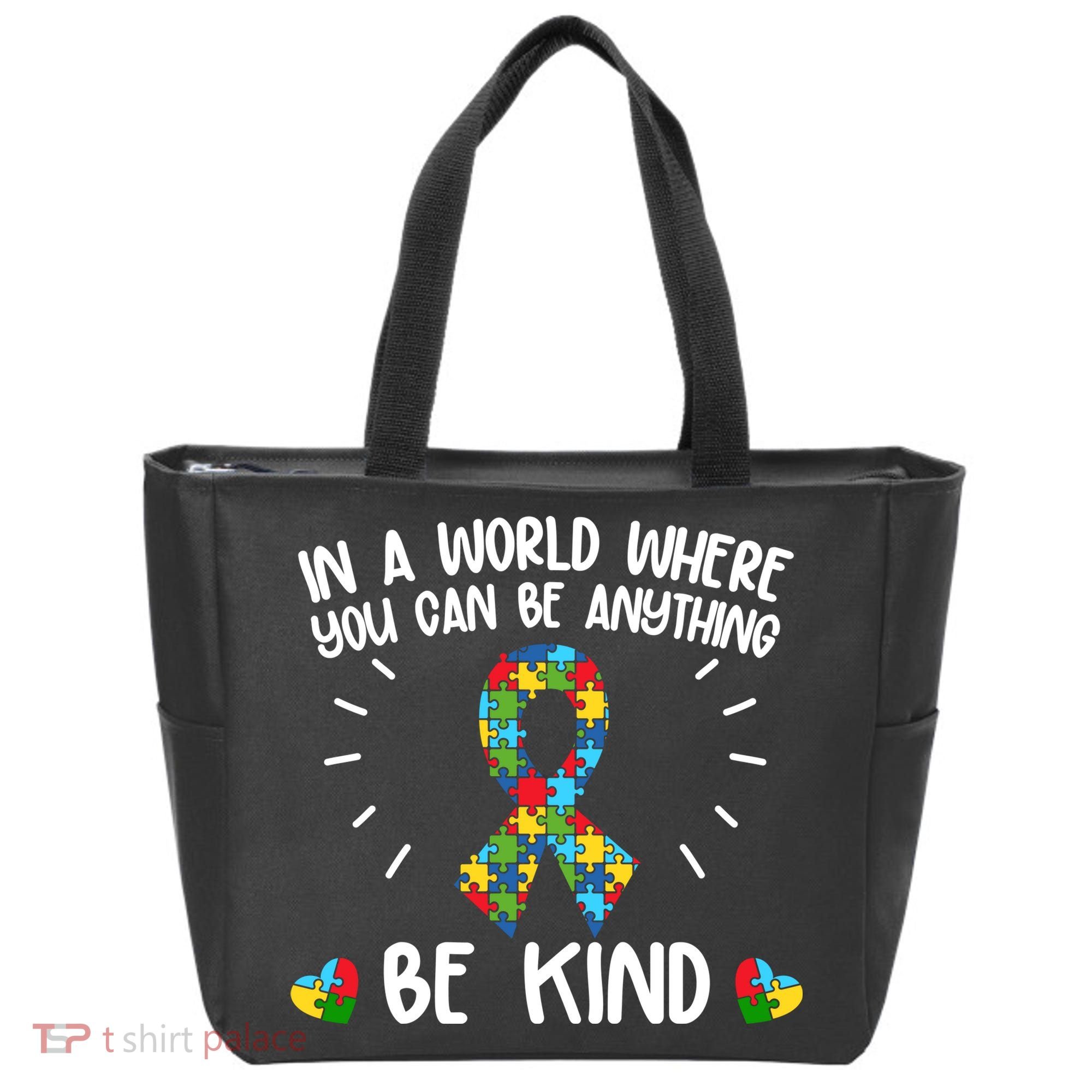 Be Kind Motivational Autism Awareness Slogan Autism Puzzle Message Tote Bag
