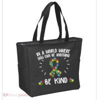 Be Kind Motivational Autism Awareness Slogan Autism Puzzle Message Tote Bag thumb 2
