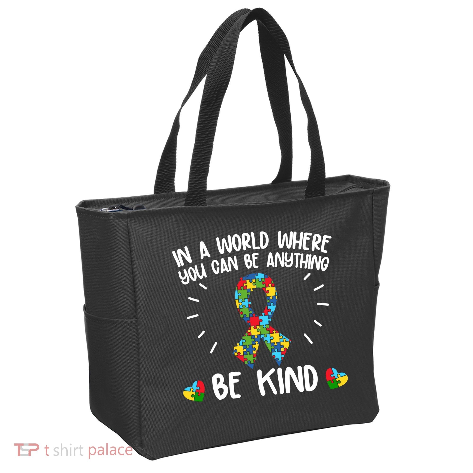 Be Kind Motivational Autism Awareness Slogan Autism Puzzle Message Tote Bag