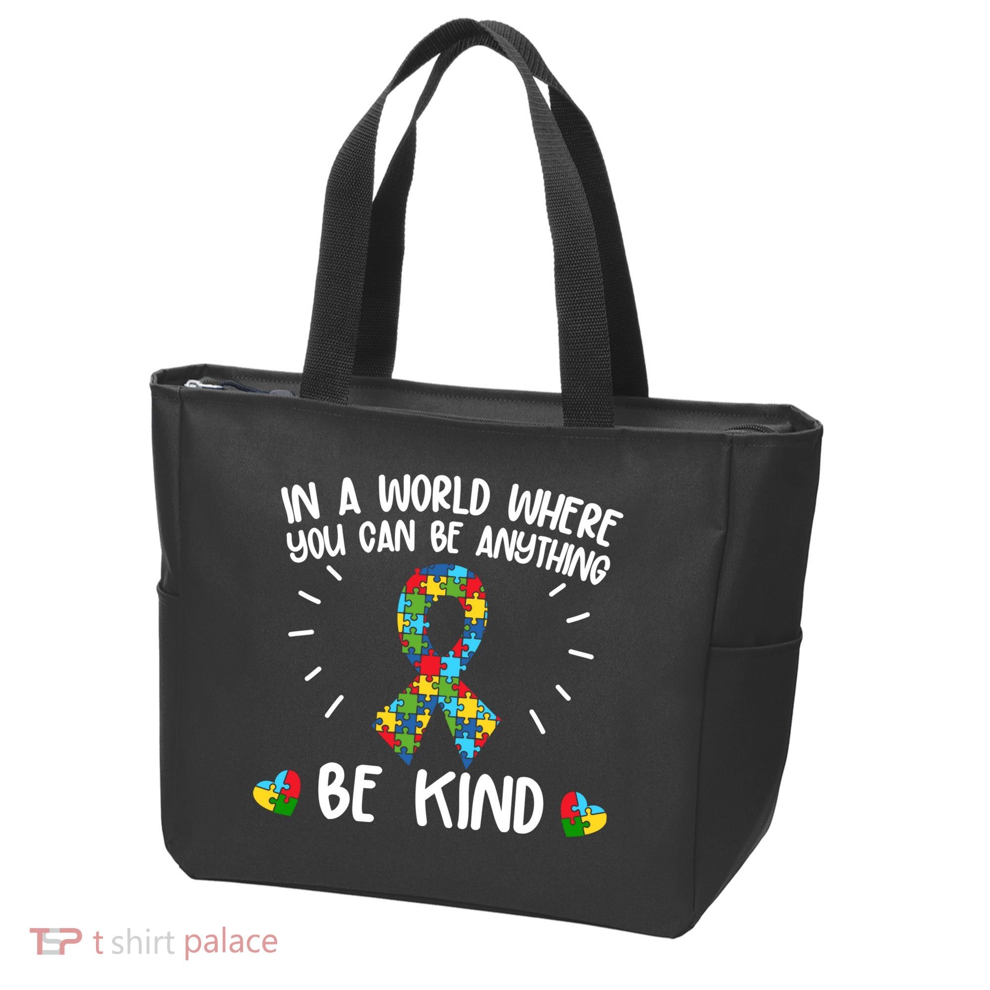 Be Kind Motivational Autism Awareness Slogan Autism Puzzle Message Tote Bag