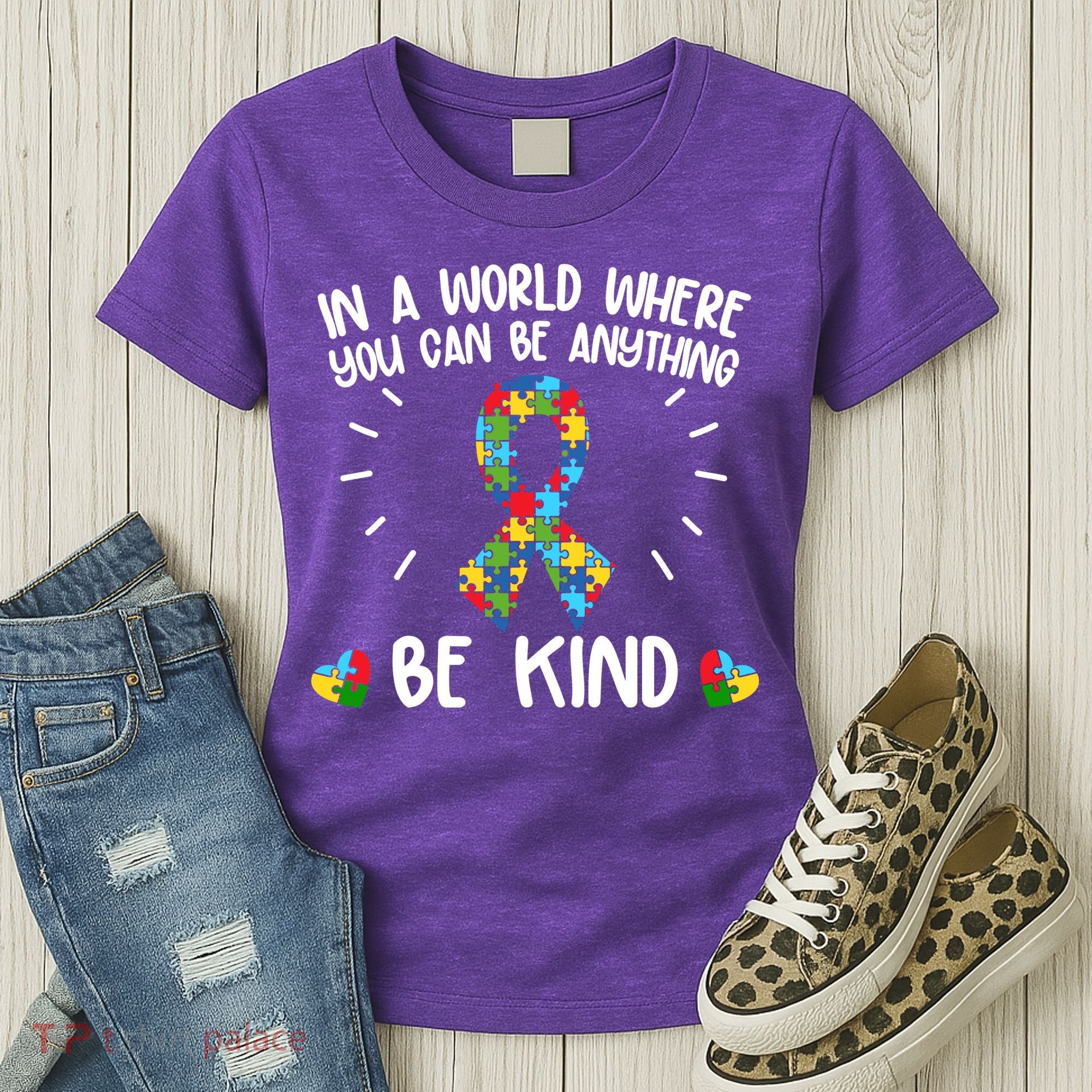 Be Kind Motivational Autism Awareness Slogan Autism Puzzle Message Women's T-Shirt