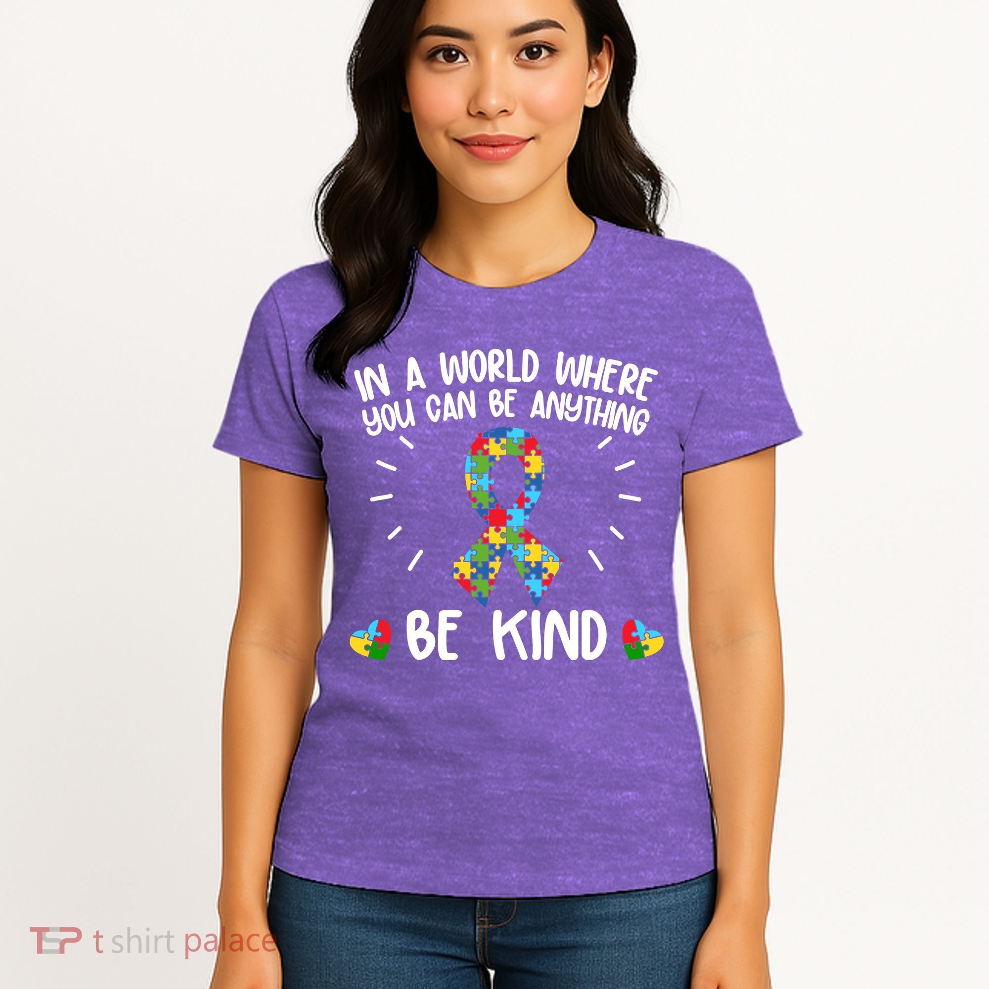 Be Kind Motivational Autism Awareness Slogan Autism Puzzle Message Women's T-Shirt