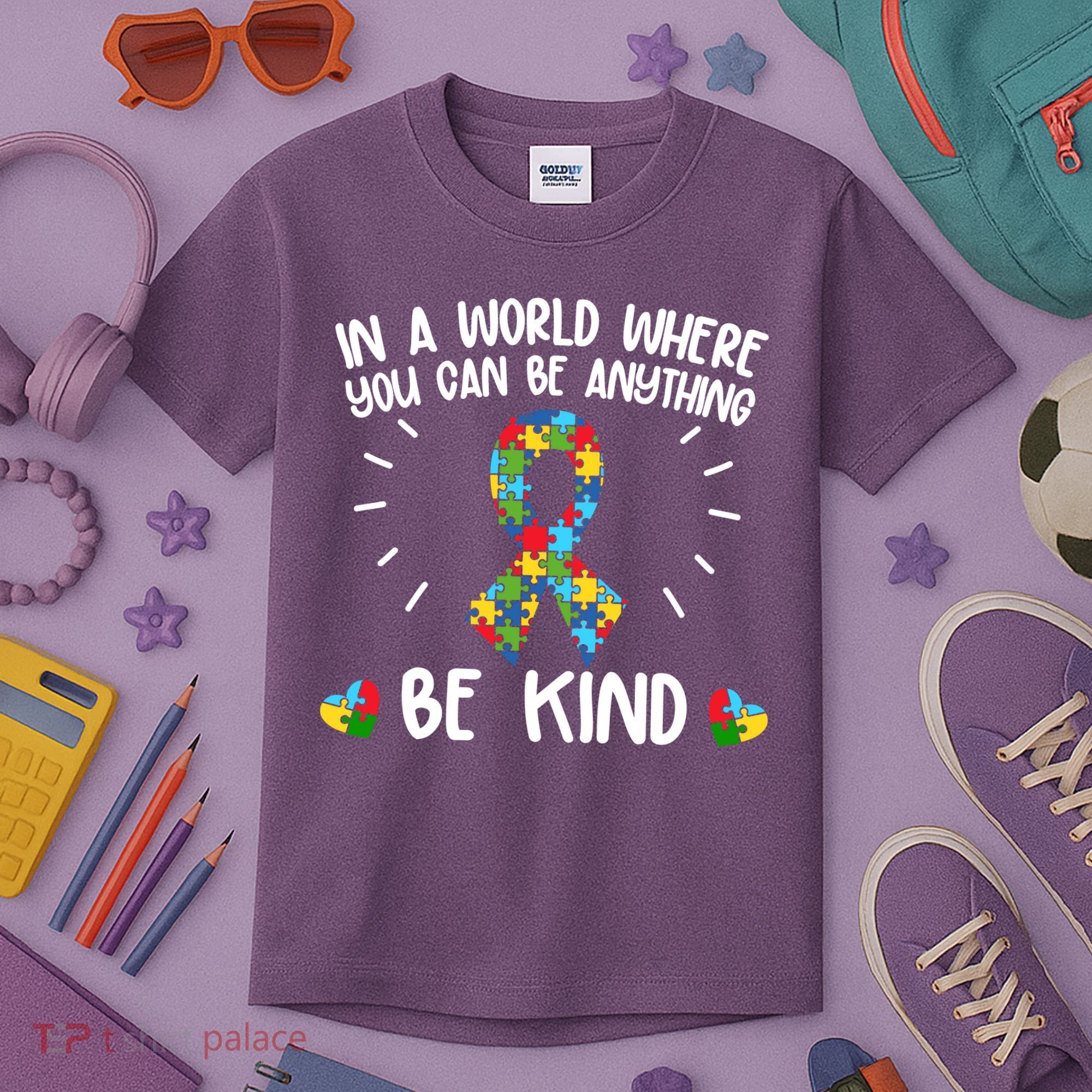 Be Kind Motivational Autism Awareness Slogan Autism Puzzle Message Kids T-Shirt
