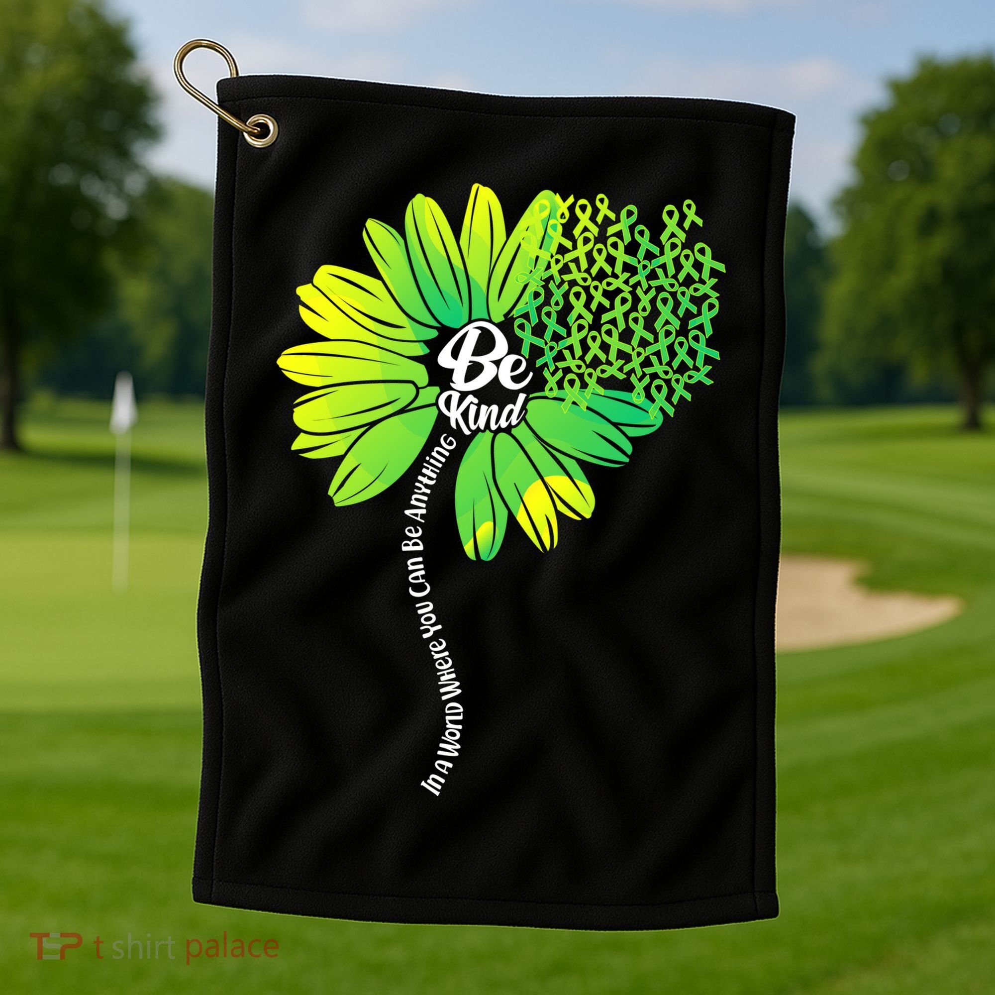 Be Kind Mental Health Awareness Flower Golf Towel