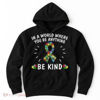 Be Kind Motivational Autism Awareness Slogan Autism Puzzle Message Hoodie thumb 0