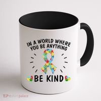 Be Kind Motivational Autism Awareness Slogan Autism Puzzle Message Coffee Mug thumb 1