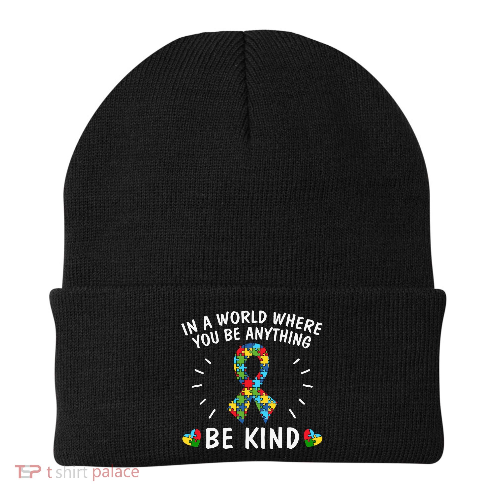 Be Kind Motivational Autism Awareness Slogan Autism Puzzle Message Beanie