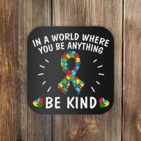 Be Kind Motivational Autism Awareness Slogan Autism Puzzle Message Coaster thumb 0