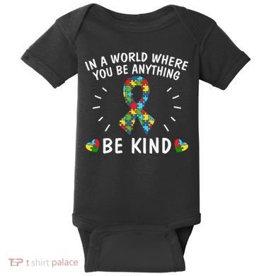 Be Kind Motivational Autism Awareness Slogan Autism Puzzle Message Baby Bodysuit