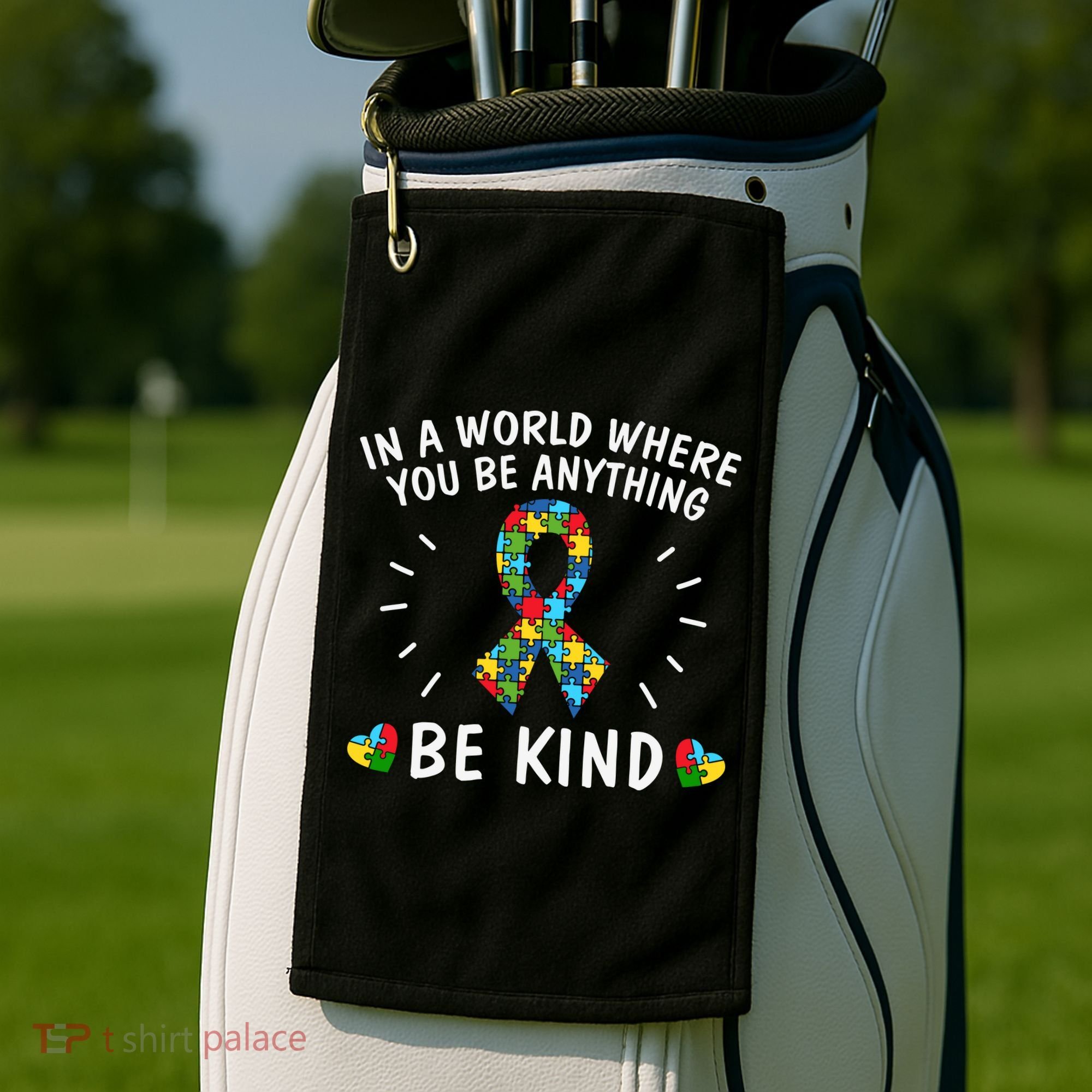 Be Kind Motivational Autism Awareness Slogan Autism Puzzle Message Golf Towel