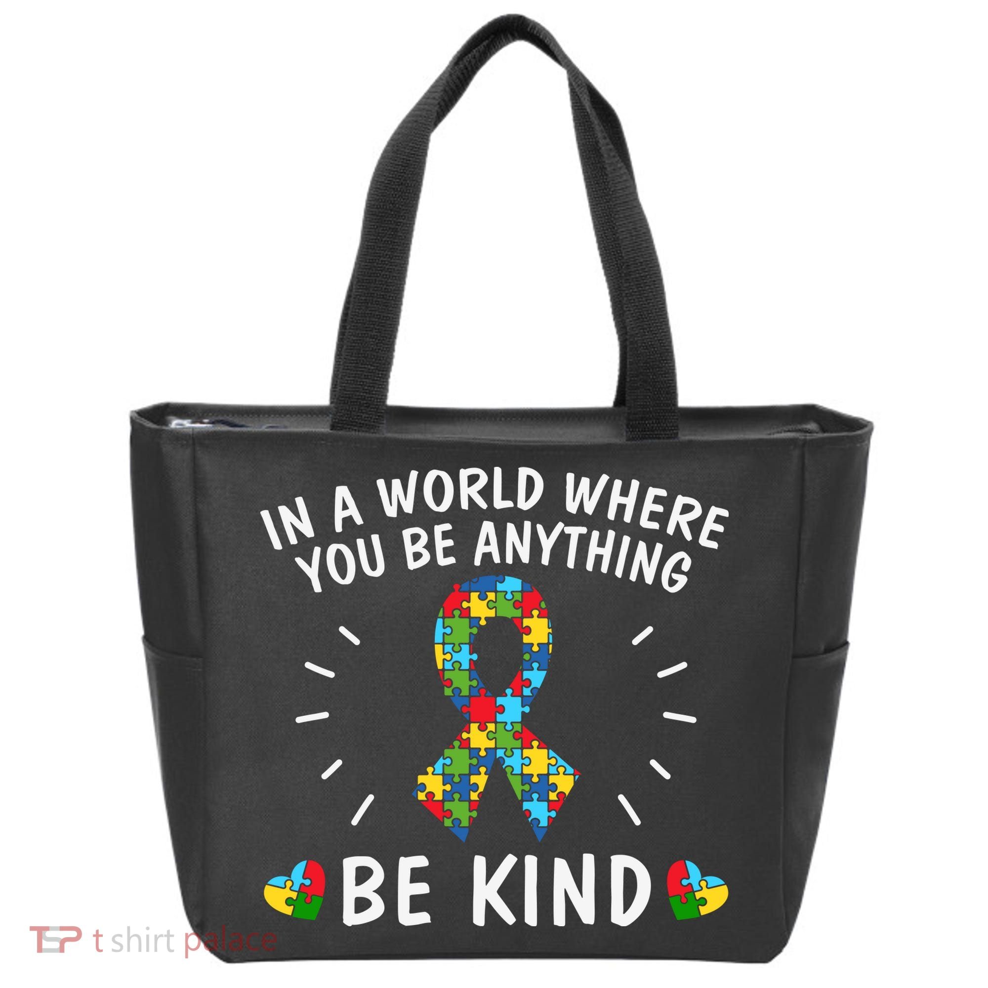 Be Kind Motivational Autism Awareness Slogan Autism Puzzle Message Tote Bag