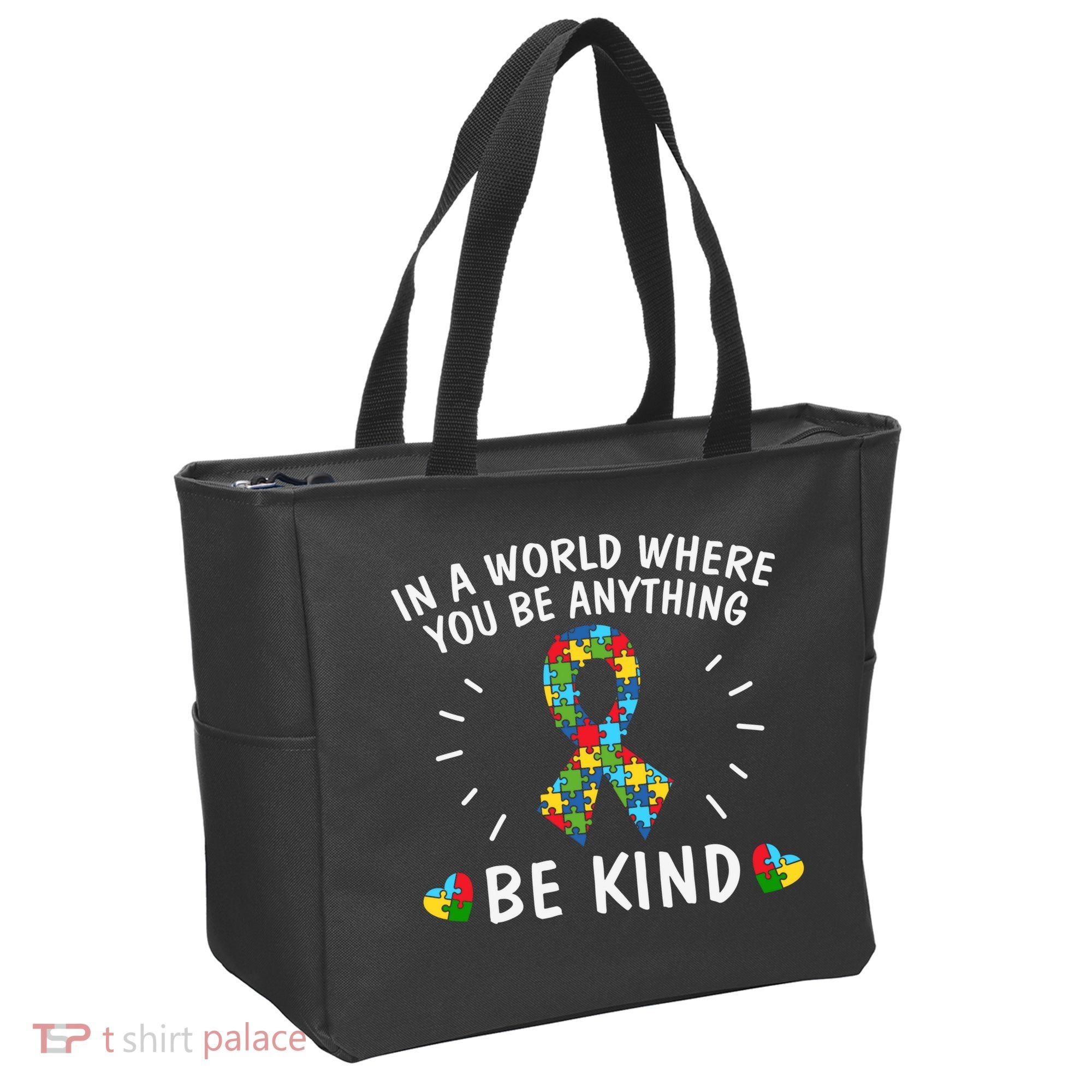 Be Kind Motivational Autism Awareness Slogan Autism Puzzle Message Tote Bag