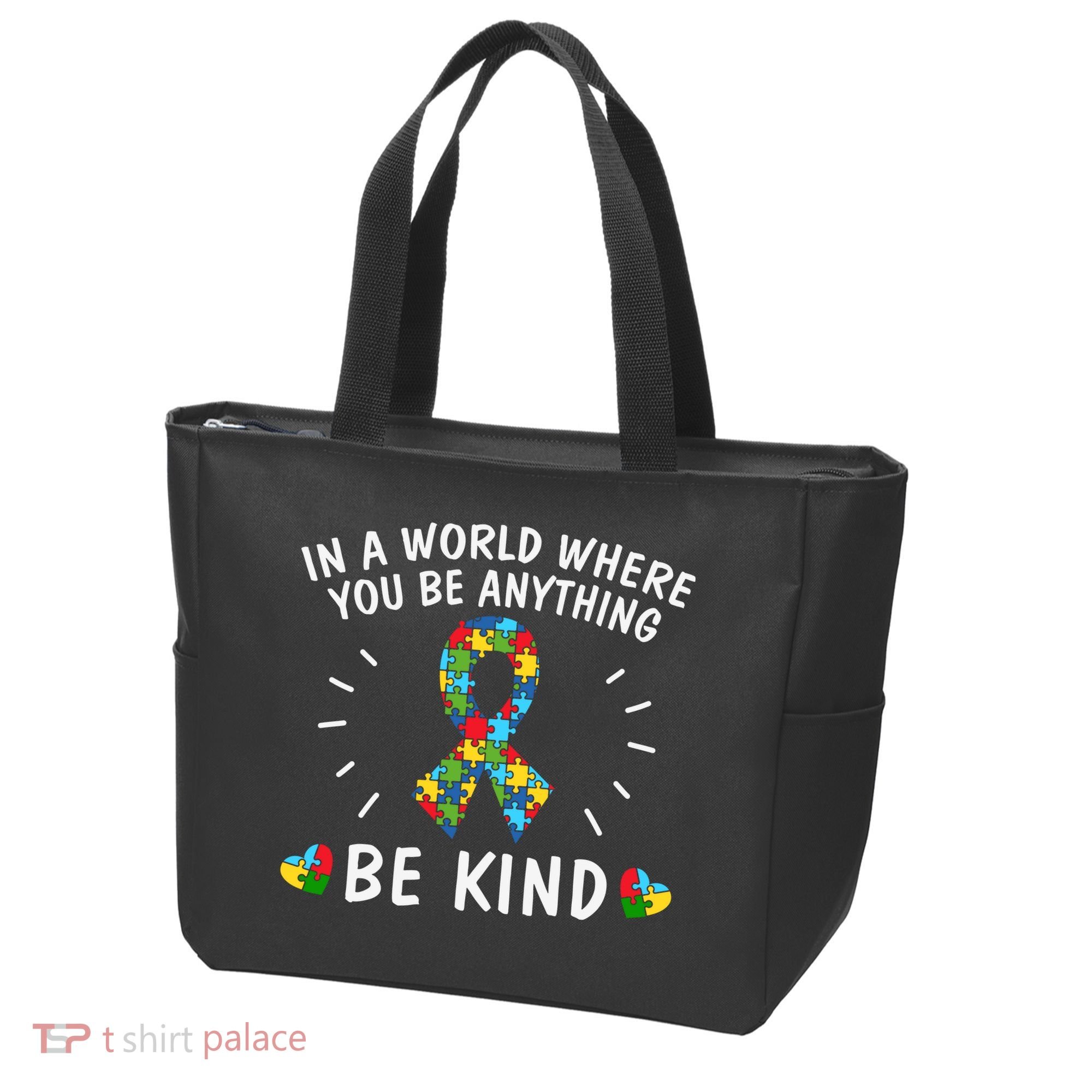 Be Kind Motivational Autism Awareness Slogan Autism Puzzle Message Tote Bag