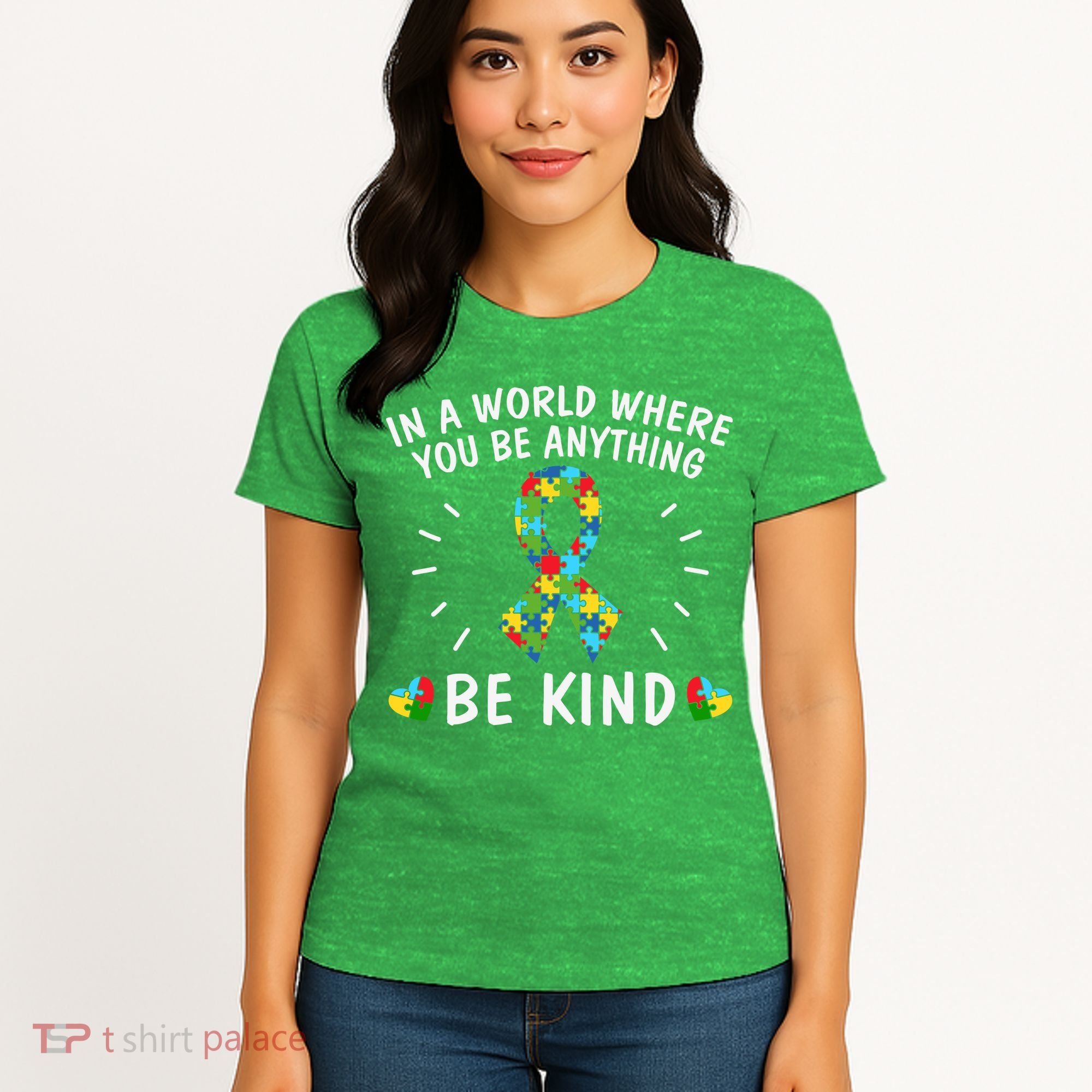 Be Kind Motivational Autism Awareness Slogan Autism Puzzle Message Women's T-Shirt