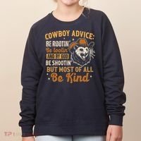 Be Kind Opossum Cow Advice Rootin Tootin Possum Lover Women's Sweatshirt thumb 0