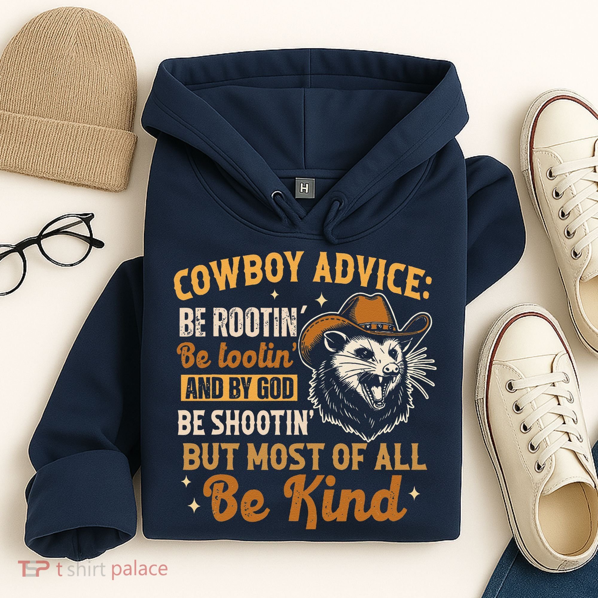 Be Kind Opossum Cow Advice Rootin Tootin Possum Lover Hoodie