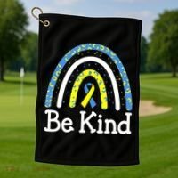 Be Kind Rainbow World Down Syndrome Awareness Day Golf Towel thumb 1