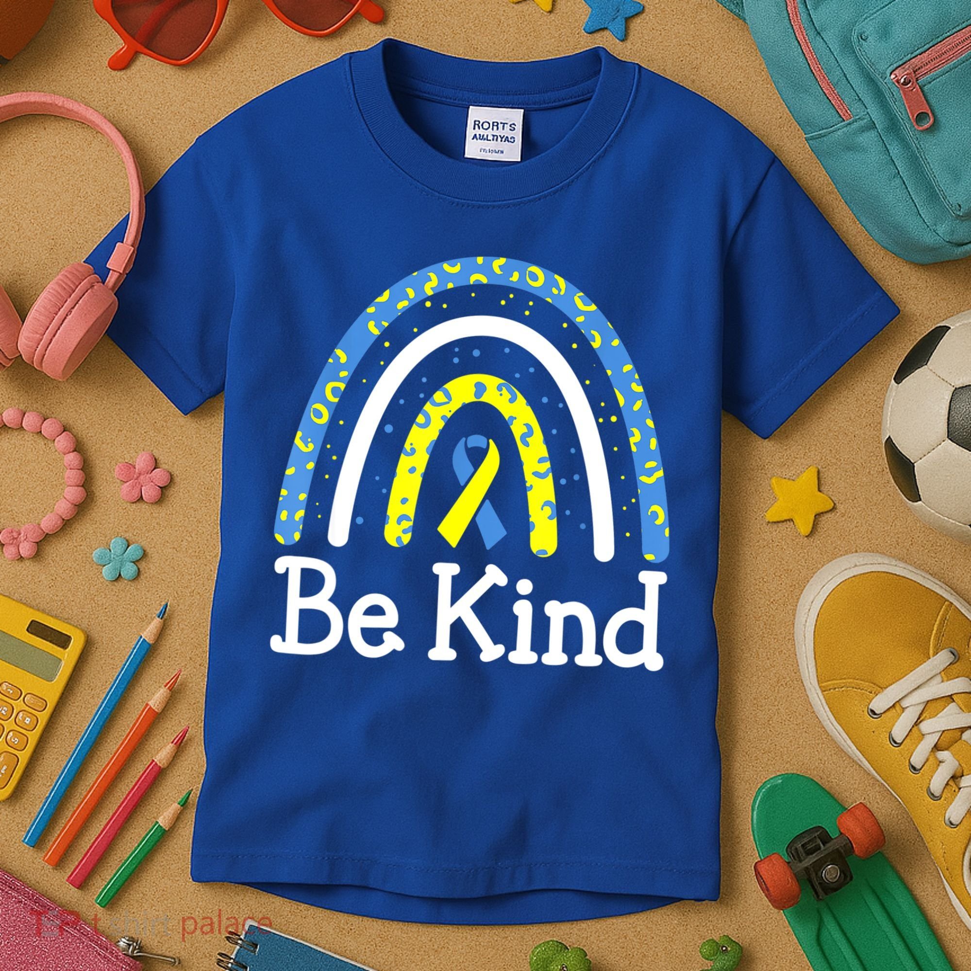 Be Kind Rainbow World Down Syndrome Awareness Day Kids T-Shirt