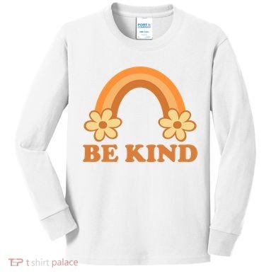 Be Kind Rainbow Retro Sunflower Kids Long Sleeve Shirt