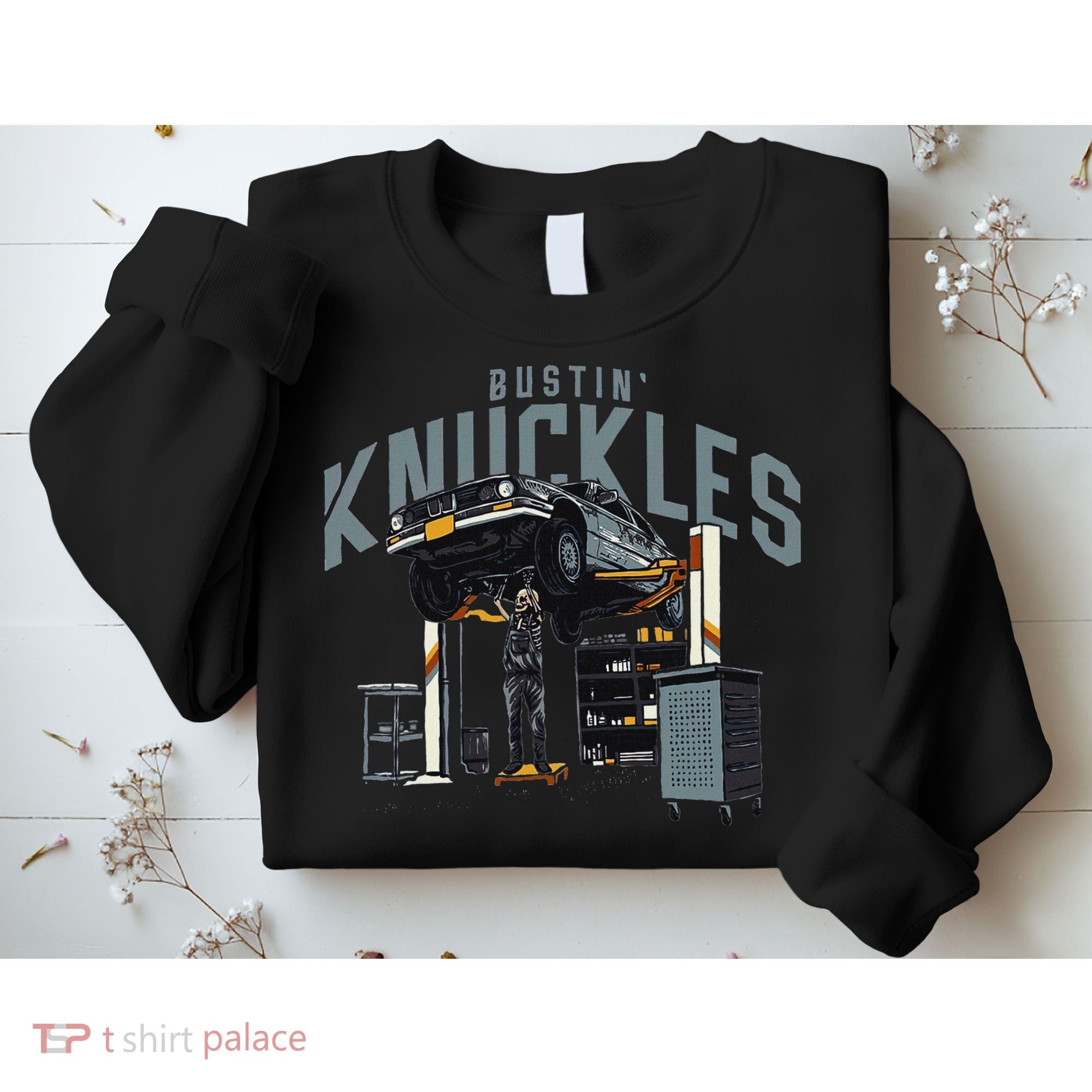 Bustin Knuckles Skeleton Auto Mechanic Humor Sweatshirt